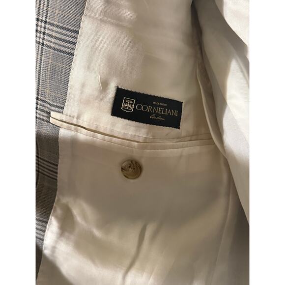 Corneliani Men's Extra Fine Virgin Wool Plaid Striped Grey Jacket Size 42L US - Picture 6 of 14